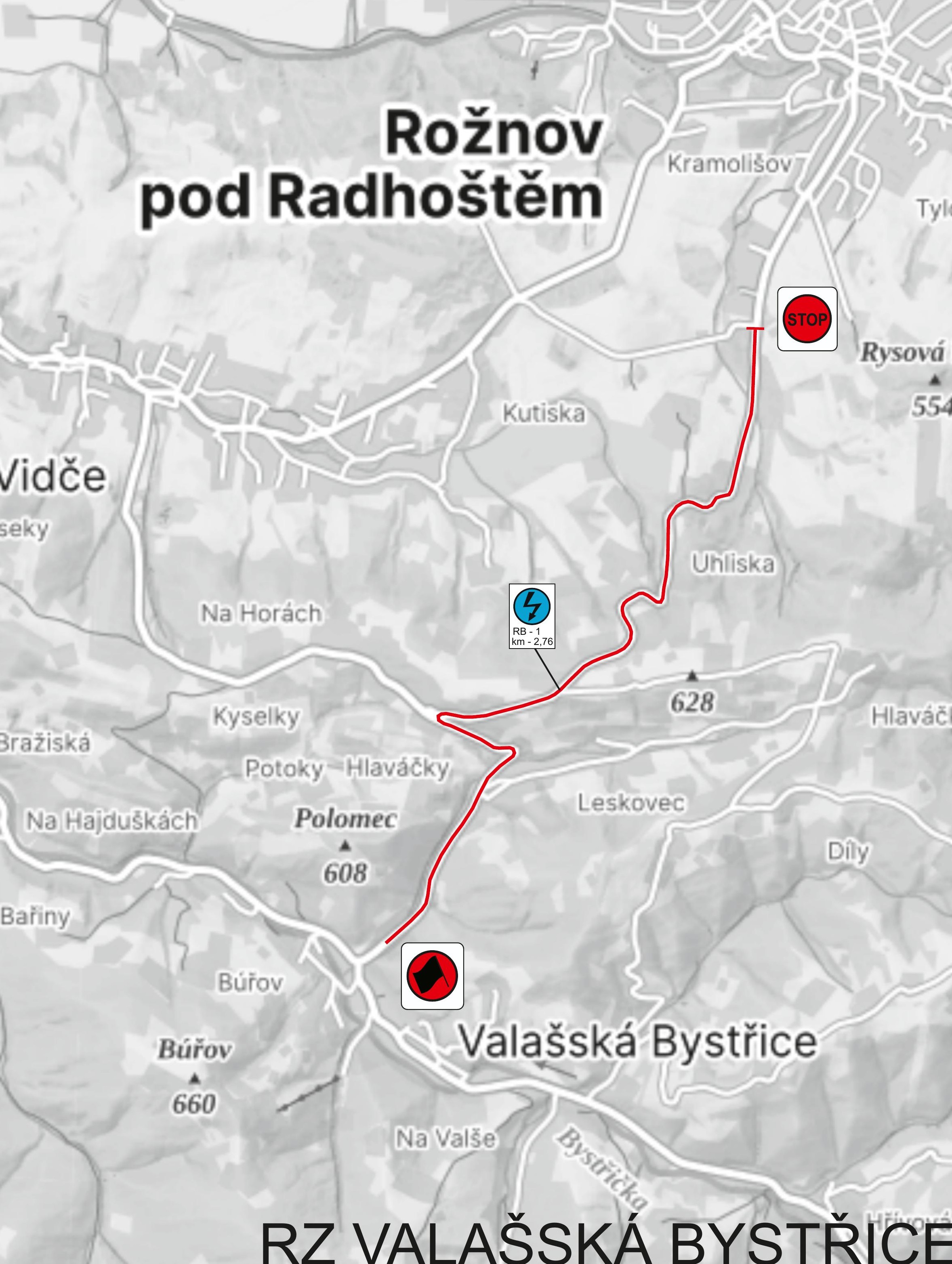 Mapa RB - RZ Valašská Bystřice